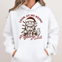 Sarcastic Kitten Holiday Hoodie, Humorous Grumpy Cat Christmas Hoodie, Adorable Cat Lover Xmas Hoodie, Winter Animal Graphic Pullover Sweatshirt