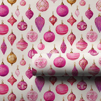 Watercolor Ornament Gift Wrap, Pink and Gold Christmas Wrapping Paper, Holiday Baubles Wrapping Paper, Xmas Gift Wrap, Festive Present Paper