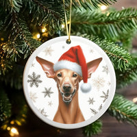 Santa Hat Dog Ornament, Pharaoh Hound Christmas Ornament, Ceramic Pharaoh Hound Holiday Decor, Dog Lover Tree Ornament Keepsake Present