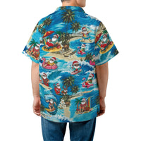 Tropical Christmas Aloha Shirt, Surfing Santa Hawaiian Shirt, Santa Claus Holiday Button Up Shirt, Humorous Beach Christmas Shirt, Holiday Present