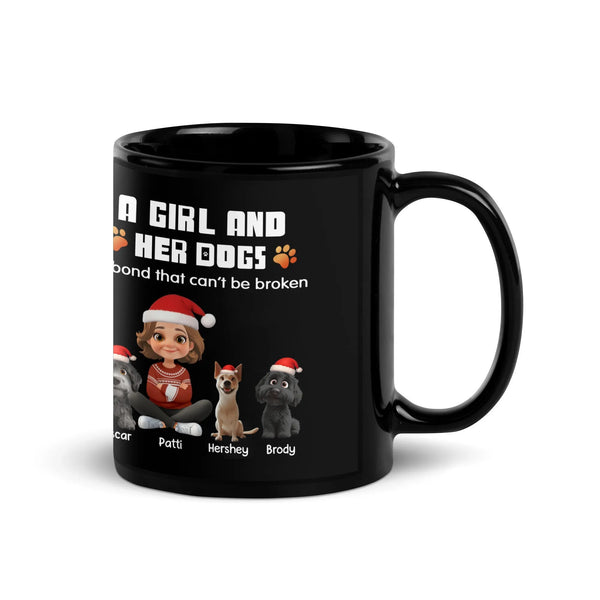 Custom Girl and Dogs Holiday Ceramic Mug, Personalized Christmas Dog Mom Mug, Winter Dog Lover Coffee Cup, Pet Mom Xmas Prese