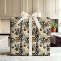 Snowy Town Holiday Gift Wrap, Classic Cars Winter Village Christmas Wrapping Paper, Vintage Xmas Wrapping Paper, Festive Gift Wrap Roll