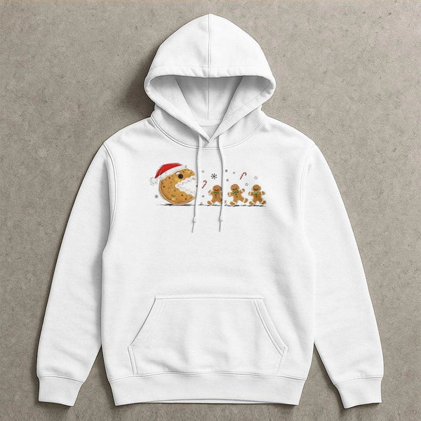 Retro Arcade Cookie Eater Hoodie, Christmas Gingerbread Man Hoodie, Humorous Gamer Holiday Sweatshirt, Adorable Xmas Video Ga