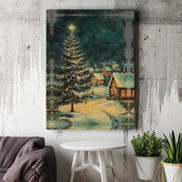 Snowy Winter Landscape Print, Vintage Christmas Village Canvas Wall Art, Christmas Tree Canvas, Comfy Christmas Village Decor, Holiday Present