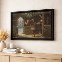 Winter Snowy Barn Canvas Print, Christmas Horse Stable Wall Art, Rustic Equestrian Holiday Poster, Digital Download Present