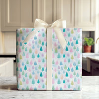 Watercolor Pine Tree Gift Wrap, Pastel Christmas Tree Wrapping Paper, Colorful Holiday Tree Wrapping Paper, Whimsical Winter Gift Wrap Roll