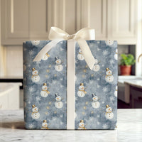 Gold Snowflake Gift Wrap, Watercolor Snowman Wrapping Paper, Dusky Blue Christmas Wrapping Paper, Winter Holiday Gift Wrap, Xmas Gift Wrap