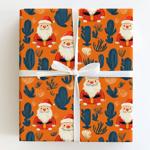 Desert Christmas Gift Wrap, Southwestern Santa Wrapping Paper, Cactus Holiday Present Wrapping Paper, Retro Orange Holiday Pr