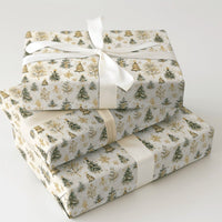 Green and Gold Pine Gift Wrap, Watercolor Christmas Tree Wrapping Paper, Elegant Holiday Present Wrap, Rustic Winter Forest Present Paper