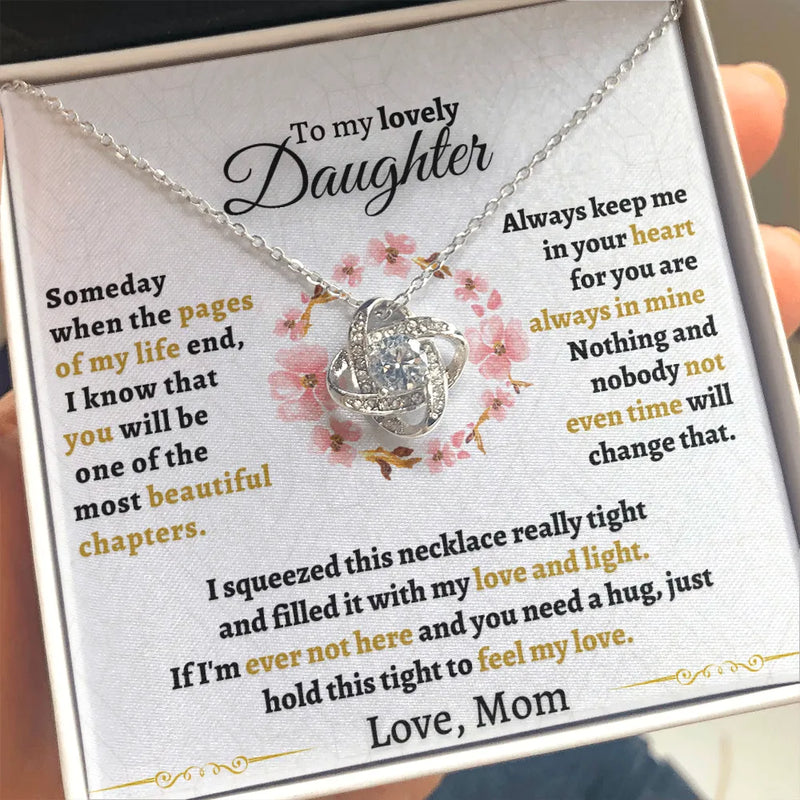 Cubic Zirconia Knot Pendant Necklace, To My Daughter Love Knot Necklace, White Gold Finish Knot Necklace from Mom, Daughter Christmas Present
