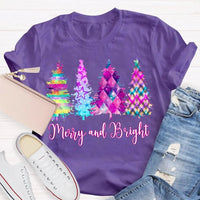 Colorful Tie-Dye Holiday T-Shirt, Merry and Bright Christmas Tree Shirt, Retro Christmas Graphic Tee, Festive Holiday Season Shirt