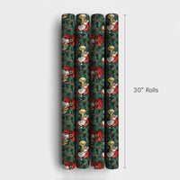 Musical Pine Christmas Gift Wrap, Santa Playing Trumpet Wrapping Paper, Dark Green Santa Wrapping Paper, Festive Holiday Gift Wrapping Paper