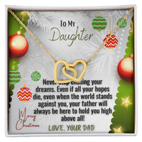 Dad to Daughter Heart Necklace, Interlocking Hearts Necklace for Daughter, Cubic Zirconia Heart Pendant Necklace, Sentimental Christmas Present