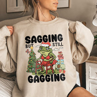 Humorous Christmas Frog Sweatshirt, Sagging but Still Gagging Sweatshirt, Adult Humor Xmas Crewneck, Retro Holiday Gag Present Frog Sweatshirt