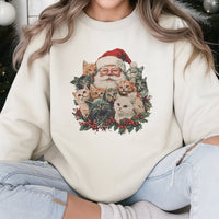 Adorable Christmas Cat Sweatshirt, Retro Santa Claus and Kittens Sweatshirt, Vintage Holiday Graphic Sweatshirt, Festive Cat Lover Crewneck Present
