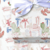 Western Christmas Gift Wrap, Cowboy Boots Cactus Wrapping Paper, Watercolor Rodeo Holiday Wrapping Paper, Country Festive Gift Wrap Roll