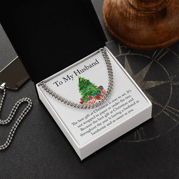 Husband Holiday Chain, Christmas Cuban Link Chain Necklace, Mens Cuban Link Jewelry, Personalized Husband Necklace, Christmas