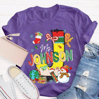 Custom Name Snowman Shirt, Personalized Christmas T-Shirt, Colorful Font Holiday Graphic Tee, Personalized Family Christmas T-Shirt Present