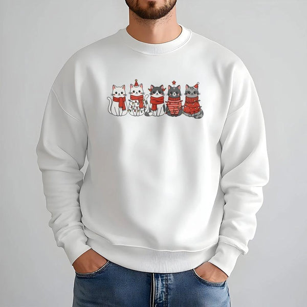Festive Kitten Red Scarf Sweater, Adorable Cat Christmas Sweatshirt, Holiday Cat Lover Crewneck, Winter Cat Graphic Pullover,