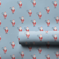 Sporty Santa Claus Gift Wrap, Tennis Santa Christmas Wrapping Paper, Light Blue Tennis Wrapping Paper, Tennis Fan Holiday Wrapping Paper