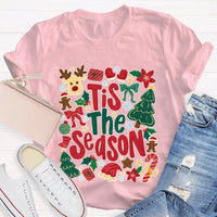 Festive Holiday Graphic Tee, Tis the Season Reindeer Christmas Tree Shirt, Retro Winter Christmas Shirt, Merry Xmas Present for Her