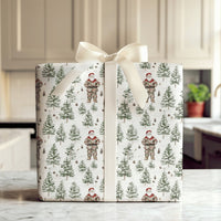 Watercolor Winter Forest Santa Gift Wrap, Camo Santa Wrapping Paper, Rustic Pine Tree Christmas Wrapping Paper, Outdoorsy Holiday Gift Wrap