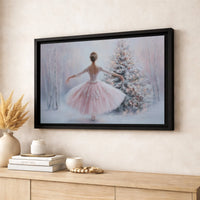 Pink Tutu Dancer Snowy Forest Wall Art, Ballerina Christmas Canvas Art, Holiday Ballerina Canvas Print, Winter Dancer Canvas, Xmas Decor