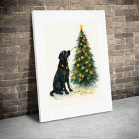 Watercolor Dog Holiday Wall Art, Black Labrador Christmas Canvas, Festive Dog Canvas Print, Winter Dog Lover Present, Christmas Pet Wall Decor