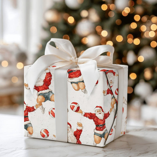 Sports Santa Claus Holiday Gift Wrap, Volleyball Santa Wrapping Paper, Humorous Athletic Santa Christmas Paper, Volleyball Pl