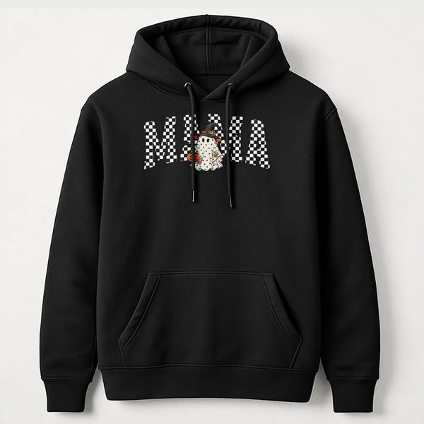Christmas Mama Hoodie, Mama Checkerboard Gingerbread Hoodie, Gingerbread Man Hooded Sweatshirt, Retro Holiday Mama Pullover, 