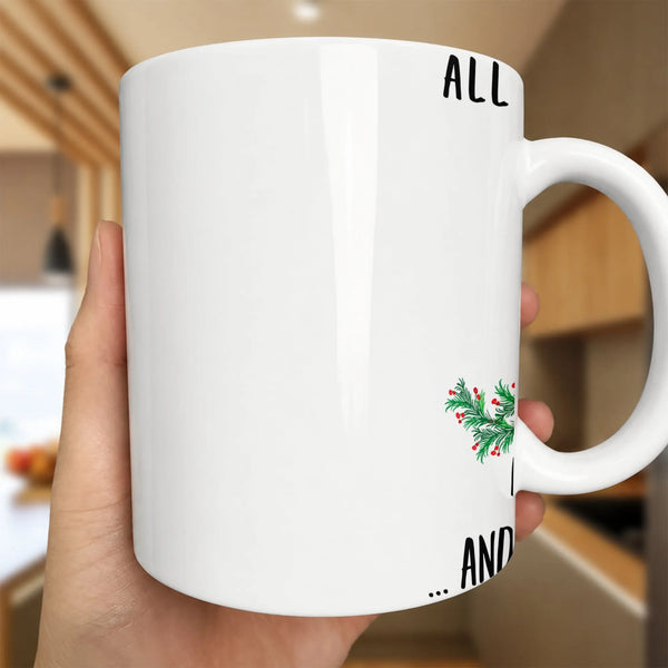 Christmas Berries Coffee Cup, Minimalist Winter Pine Ceramic Mug, Botanical Holiday Tea Mug, Modern Seasonal Xmas Drinkware P