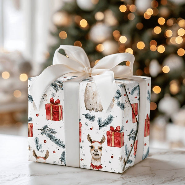 Adorable Watercolor Llama Gift Wrap, Christmas Llama Wrapping Paper, Festive Alpaca Llama Wrapping Paper, Winter Holiday Anim
