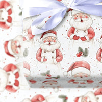 Watercolor Santa Claus Gift Wrap Roll, Apron Santa Christmas Wrapping Paper, Holiday Baker Present Paper, Cooking Theme Gift Wrap