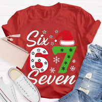 Festive Holiday Graphic Tee, Christmas Santa Hats Snowflakes T-Shirt, Adorable Winter Xmas Party Shirt, Retro Santa Snowflake Graphic T-Shirt