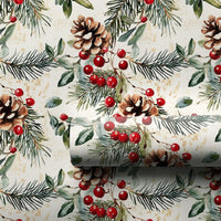 Rustic Winter Berry Gift Wrap, Watercolor Pinecone Christmas Wrapping Paper, Holiday Botanical Wrapping Paper, Xmas Gift Wrap Roll