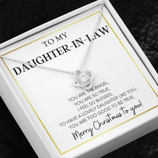 Love Knot Pendant Necklace, Daughter-in-Law Love Knot Necklace, 14k White Gold Finish Steel Necklace, Meaningful Christmas Pr