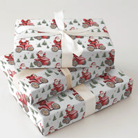 Farmhouse Santa Gift Wrap Roll, Santa on Tractor Christmas Wrapping Paper, Watercolor Holiday Wrapping Paper, Rustic Christmas Present Wrap