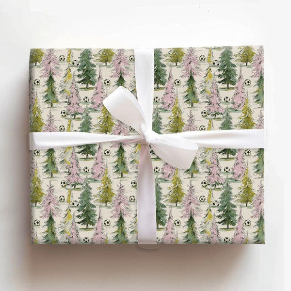 Sports Watercolor Holiday Gift Wrap, Soccer Christmas Tree Wrapping Paper, Soccer Player Christmas Gift Wrapping Paper, Winte