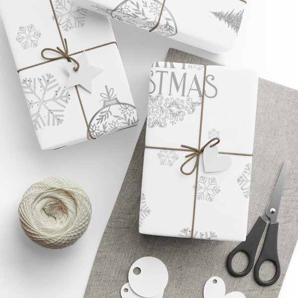 Elegant Ornament Wrapping Paper, Snowflake Gift Wrapping Paper, Merry Christmas Gift Wrap, Holiday Present Wrap, Winter Wrapp