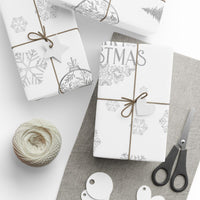 Elegant Ornament Wrapping Paper, Snowflake Gift Wrapping Paper, Merry Christmas Gift Wrap, Holiday Present Wrap, Winter Wrapping Paper Roll