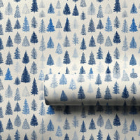 Winter Forest Holiday Gift Wrap, Blue Pine Tree Wrapping Paper, Woodland Pine Tree Wrapping Paper, Christmas Tree Gift Wrap Roll
