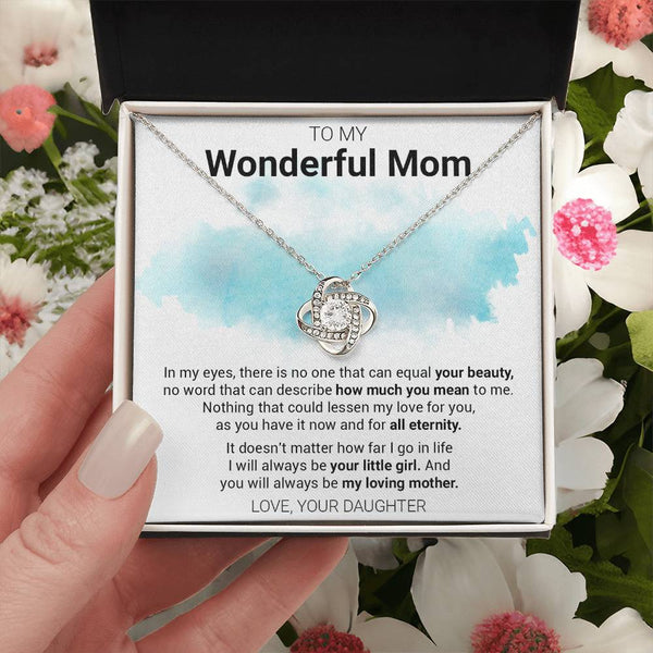 14k White Gold Finish Infinity Knot Necklace, Love Knot Necklace for Mom, Cubic Zirconia Pendant Necklace, Christmas Present 