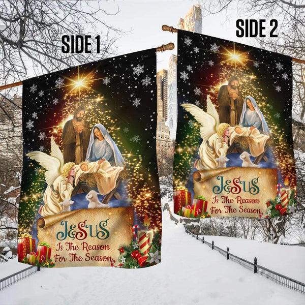Nativity Scene Holiday Yard Flag, Jesus Is the Reason for the Season Christmas Garden Flag, Double Sided Christian Winter Law