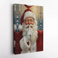 Secret Whimsical Santa Wall Decor, Santa Claus Shushing Canvas Art, Vintage Christmas Portrait, Holiday Canvas Wall Art