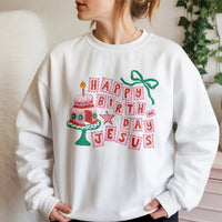 Retro Cake Holiday Sweatshirt, Happy Birthday Jesus Christmas Sweatshirt, Religious Xmas Crewneck, Faith Christmas Sweatshirt, Holiday Present