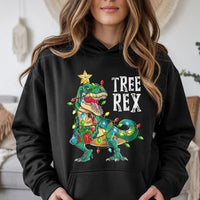 Humorous Dinosaur Xmas Sweatshirt, Tree Rex Christmas Hoodie, Adorable T-Rex Holiday Pullover, Family Matching Christmas Graphic Hoodie