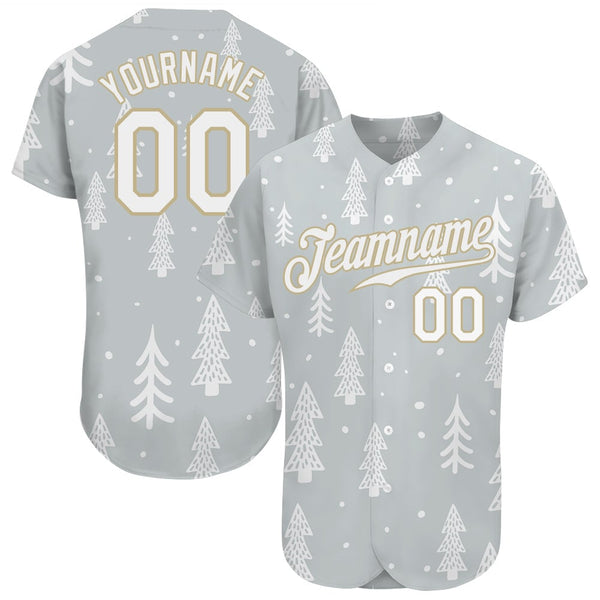 Snowy Pine Tree Pattern Jersey, Custom Christmas Baseball Jersey, Stitched Holiday Winter Jersey Shirt, Personalized Baseball