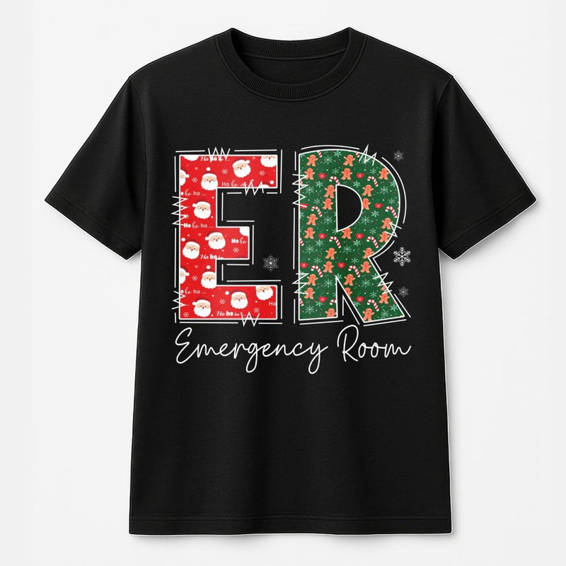 Festive Medical Staff Holiday Graphic Tee, ER Emergency Room Christmas T-Shirt, ER Nurse Doctor Xmas Shirt, Hospital Crew Gameday Tee