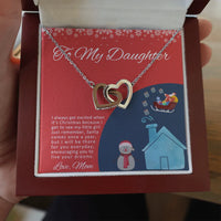 Christmas Message Card Double Heart Pendant, Interlocking Hearts Necklace for Daughter, Surgical Steel Heart Necklace, Mom Present