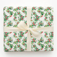 Traditional Christmas Gift Wrap, Watercolor Holly Berries Wrapping Paper, Botanical Holiday Wrapping Paper, Classic Winter Gift Wrap Roll